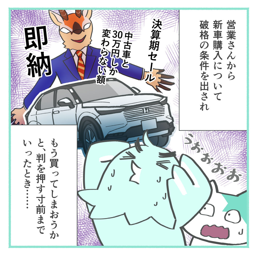 新車購入を迷う夫婦のイラスト